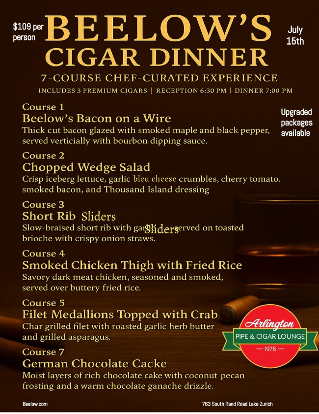 Seven Course Cigar Dinner at Beelow's Steakhouse